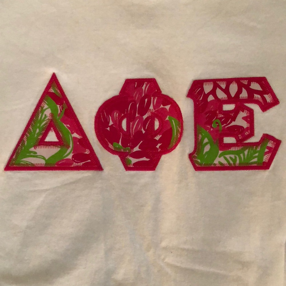 Lilly Pulitzer Delta Phi Epsilon stitched letters